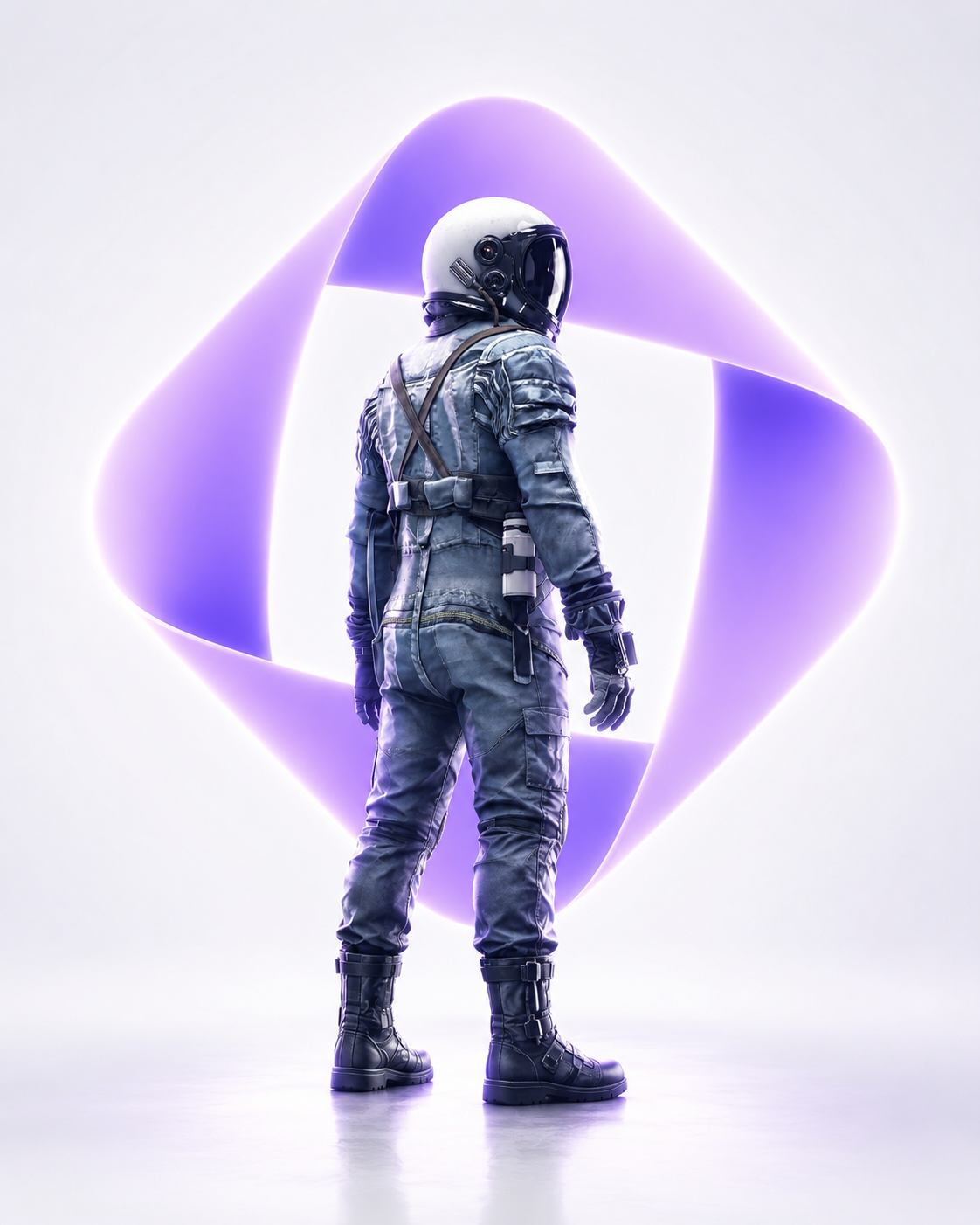 Astronauta diante do portal violeta da Ayzen