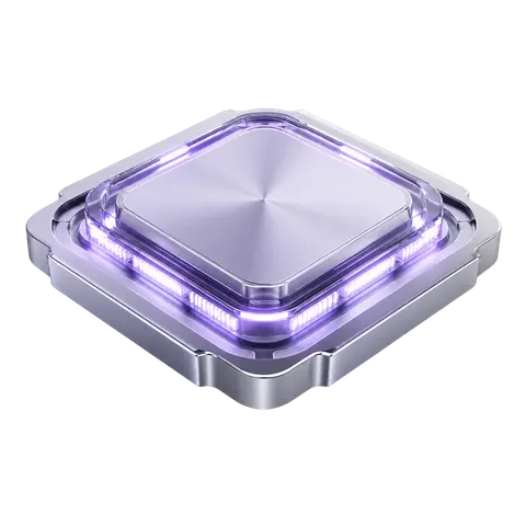 Módulo quadrado cromado com bordas violeta luminosas
